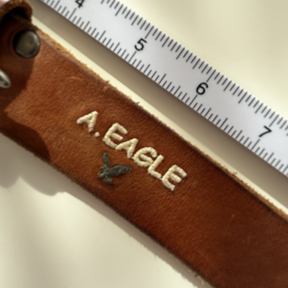 VTG AMERICAN EAGLE Belt Brown Leather Sz 32 Embroidered Eagle - Picture 12 of 14